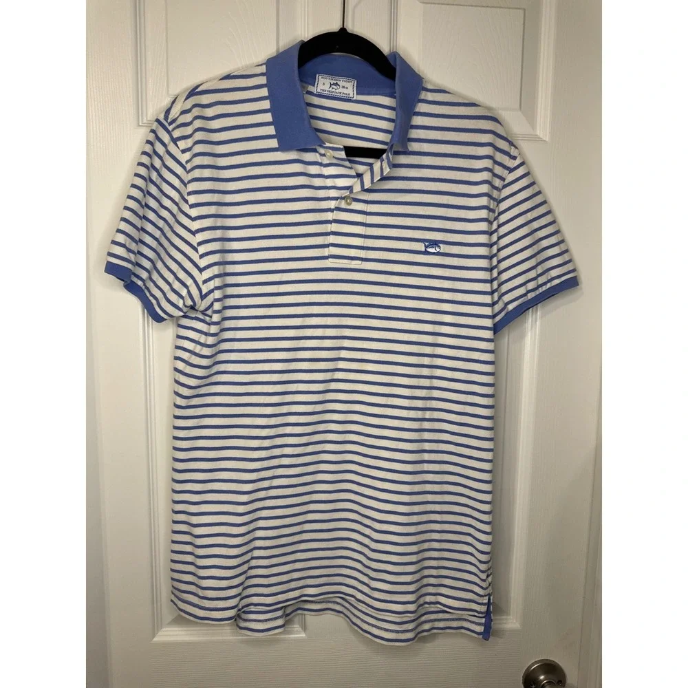 Southern Tide Mens Skipjack Polo Shirt Small Blue White Striped Short Sleeve S